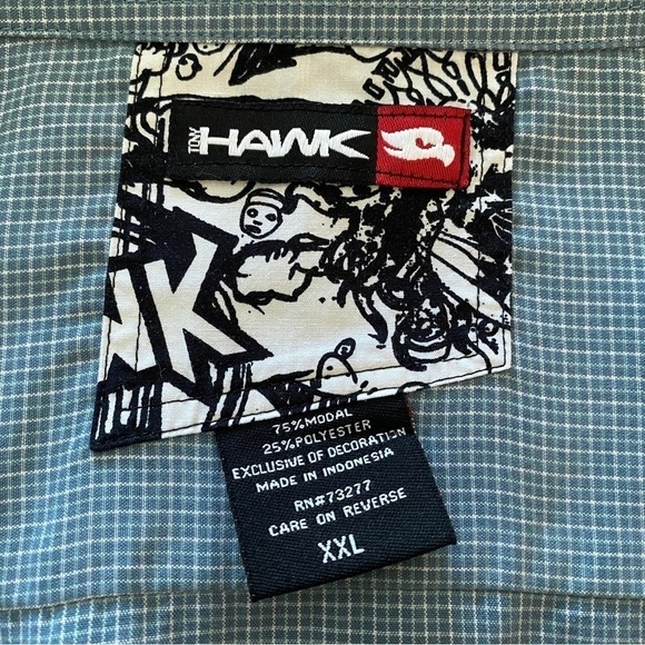 Tony HAWK Blue Checkered Short Sleeve Collared Shirt Men XXL - Picture 5 of 6